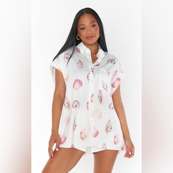 SHOW ME YOUR MUMU Day Dream PJ Top In White Shell Luxe Satin - Picture 3 of 6